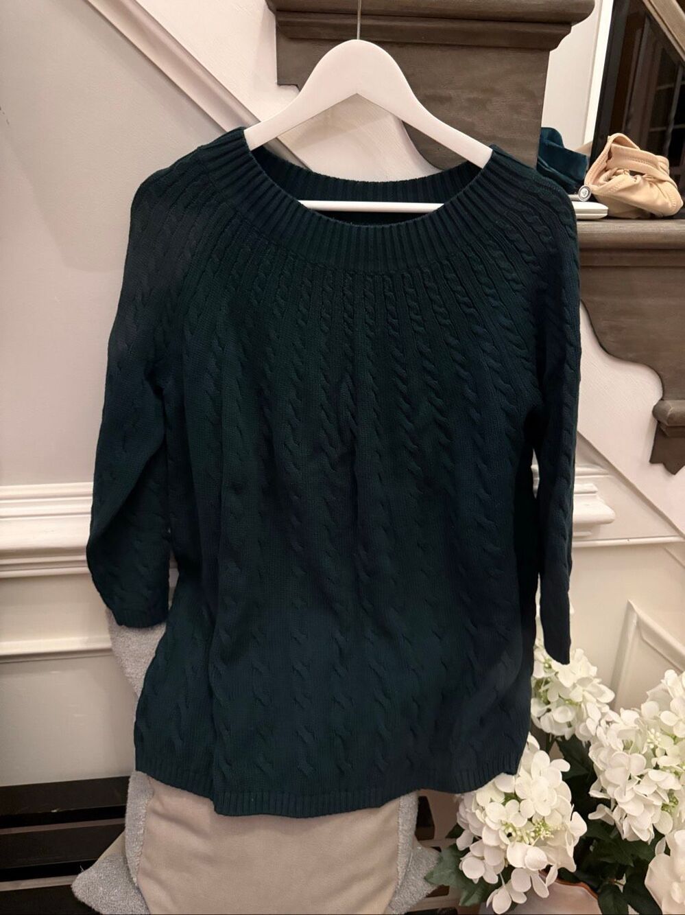Talbots Forrest Green Wide Mock Neck Cable Knit Sweater sz 1XP EUC